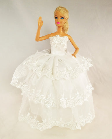 Flower Embroidered Layered White Barbie Dress