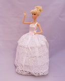 Layered Lace White Barbie Dress with Rose Embellishment