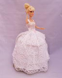 Layered Lace White Barbie Dress with Rose Embellishment