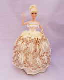 Beige Barbie Dress with Chocolate Brown Embroidery