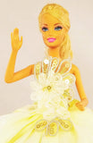 Pastel Yellow Barbie Dress with Golden Embroidery