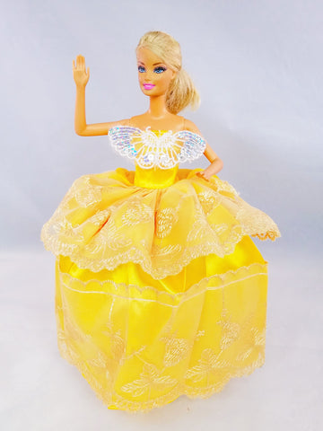 Yellow Butterfly Embroidered Barbie Dress