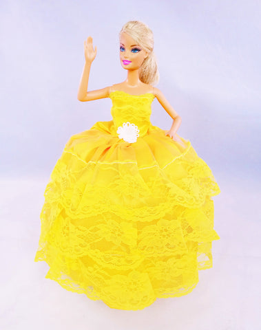 Layered Lace Yellow Barbie Dress Layered Lace Yellow Barbie Dress