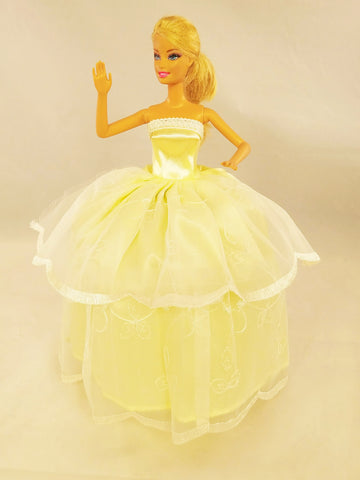 Pastel Yellow and white Embroidery Barbie Dress