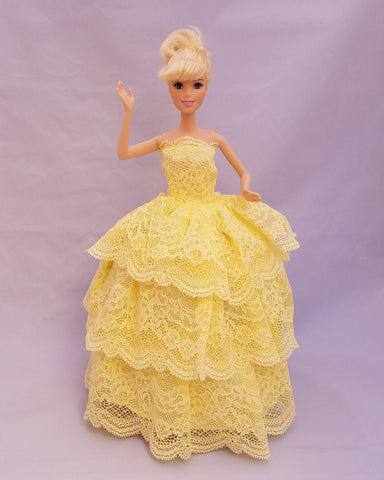 Layered Lace Light Yellow Barbie Dress