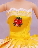 Lace Yellow Barbie Dress with Mistletoe Embellishment