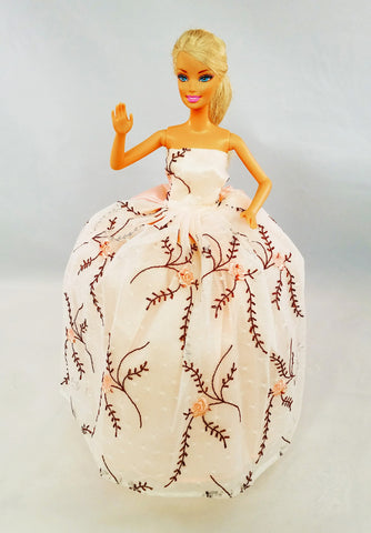 Flower Embroidered Peach Tulle Barbie Dress