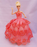 Flower Embroidered Coral Barbie Dress