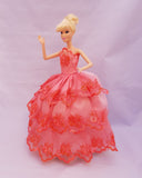 Flower Embroidered Coral Barbie Dress