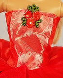 Embroidered Red Barbie Dress with Mistletoe Embellishment