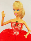 Lace Over Satin Red Barbie Dress with Flower Embellishment