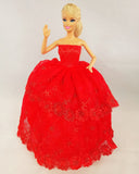 Layered Flower Embroidered Red Barbie Dress with Lace