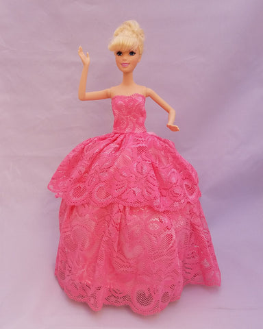 Layered Lace Dark Pink Barbie Dress