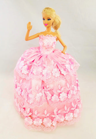 Flower Embroidered Layered Pink Barbie Dress