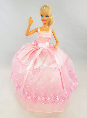 Embroidered Tulle Over Satin Pink Barbie Dress with Bow