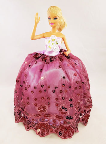 Purple Barbie Dress with Gold Sequined Flower