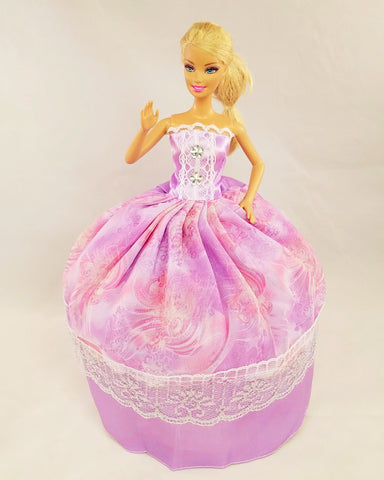 Violet Barbie Dress with Silver Lace