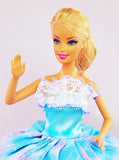 Blue Barbie Dress with Silver Lace