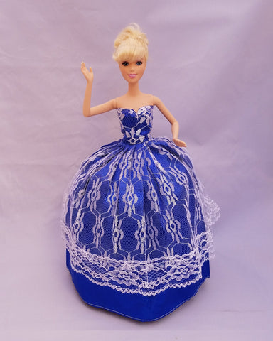 Indigo Blue Barbie Dress with White Lace