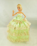 Flower Embroidered Green and Gold Barbie Dress