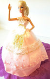 Peach Barbie Dress with White Flower and Gold Details
