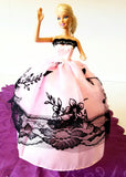 Pink and Velvety Black Dress for Barbie Doll